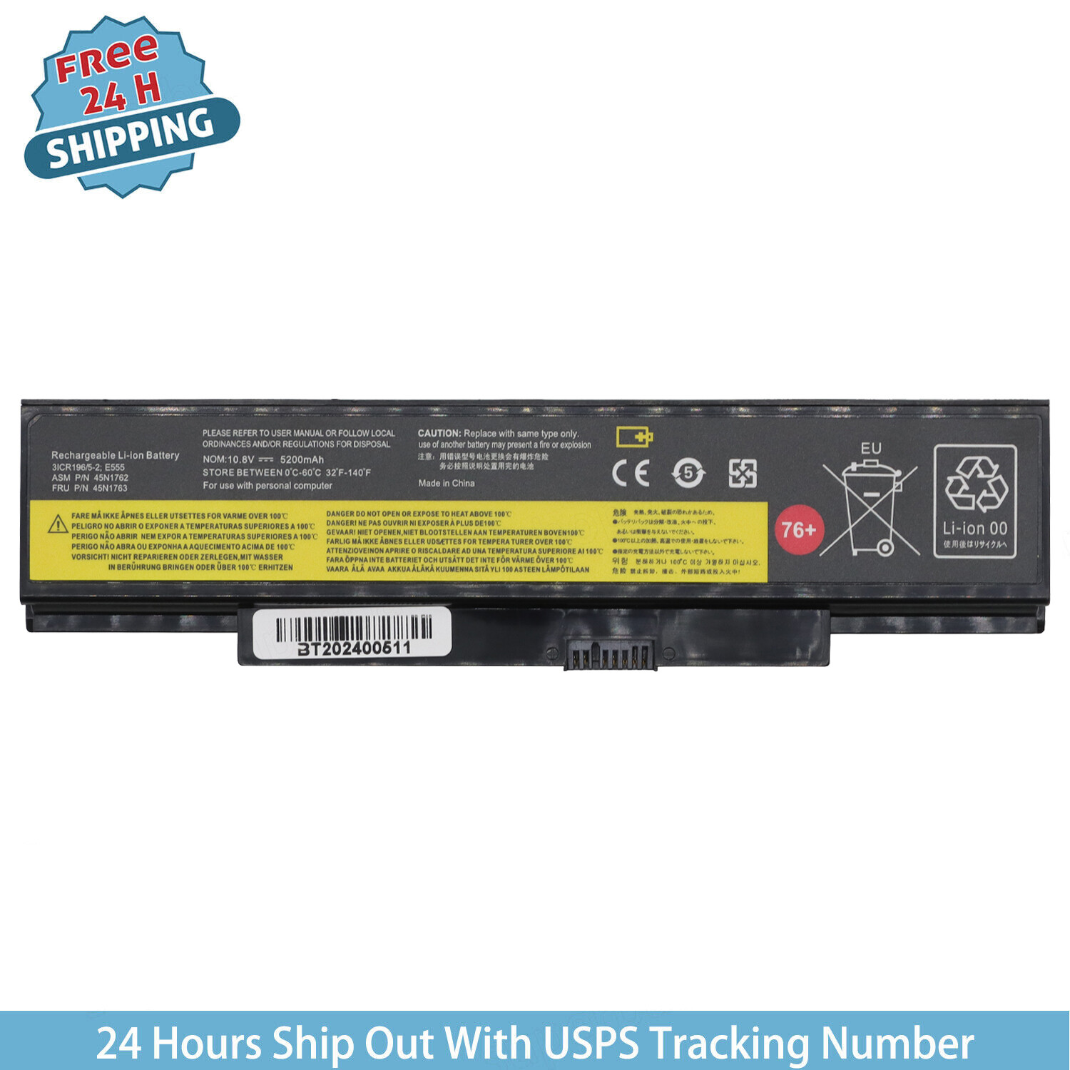 76+ 48Wh Battery E555/45N1762 For Lenovo ThinkPad 45NYU63 45R6758 4X50G53717