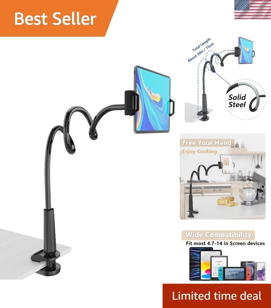 Flexible Gooseneck Tablet Holder - Ideal for Reading, Streaming & Video Calls
