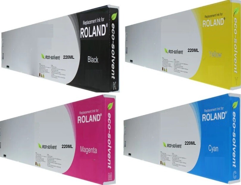 4 x PREMIUM QUALITY ROLAND JX/XC/SP/VP/BN/SJ/RE 220ML INK CARTRIDGES (CYMK)