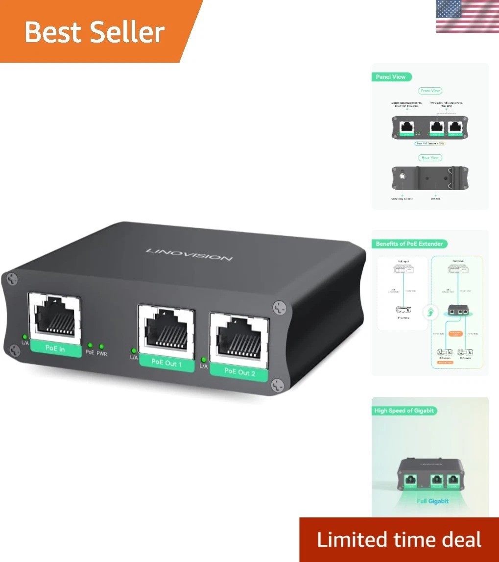 2 Ports Gigabit PoE Passthrough Switch and PoE Extender