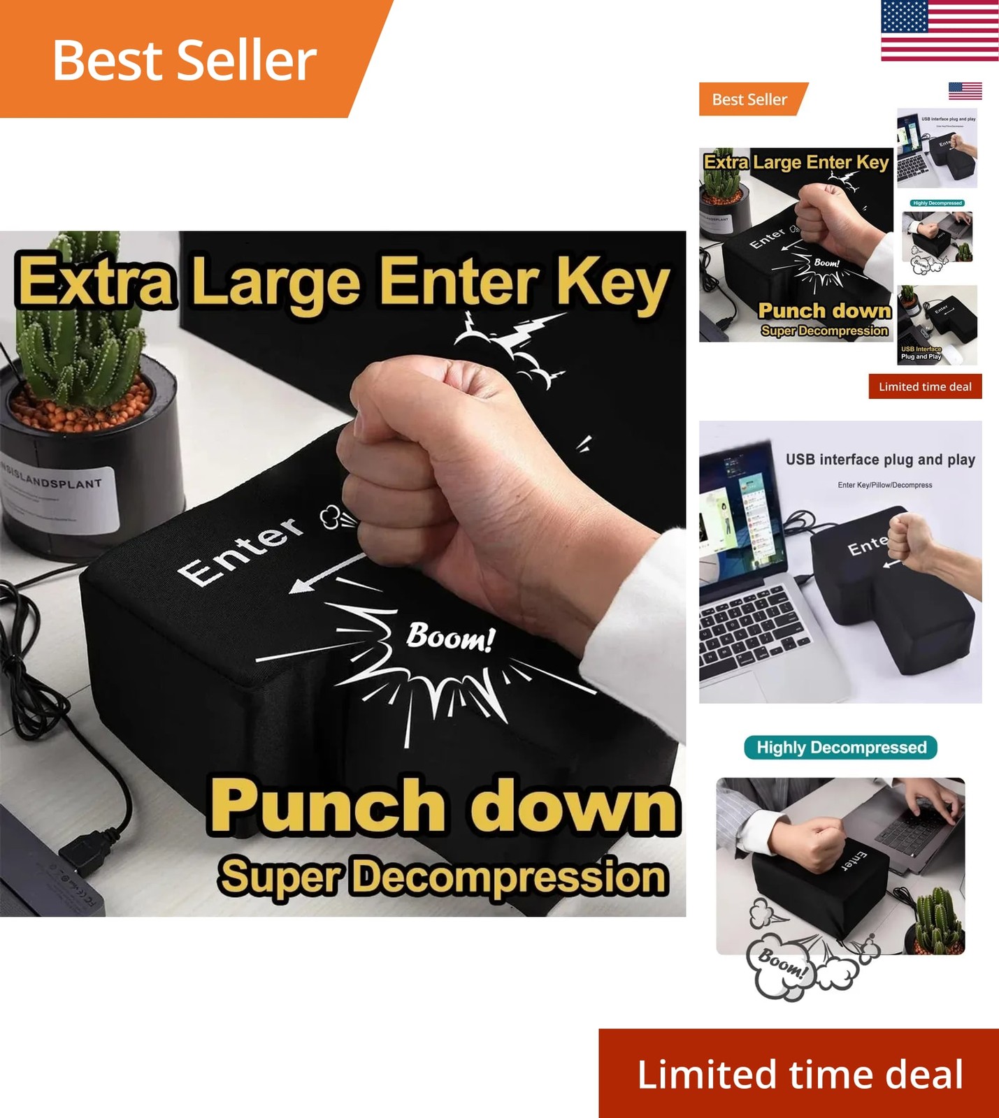 Big USB Enter Key Mouse Anti Stress Button Decompression Computer Any Vent