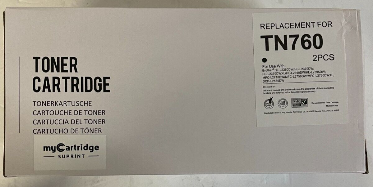 New Sealed MyCartridge 2 Pk Black Toner Replacement for Brother TN760