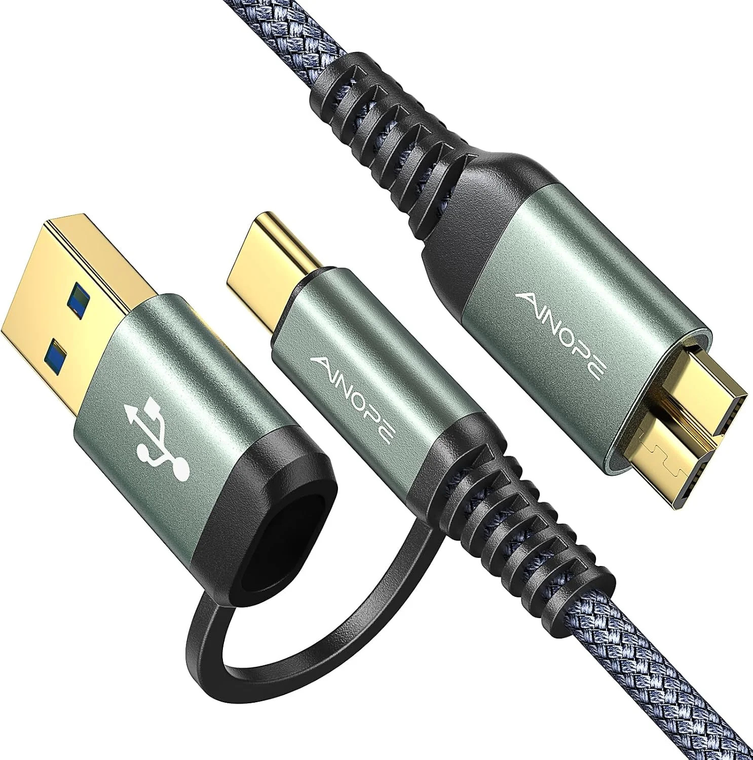 10Gbps Micro B to USB C Cbale 1.5FT External Hard Drive Cable | Nylon Bra