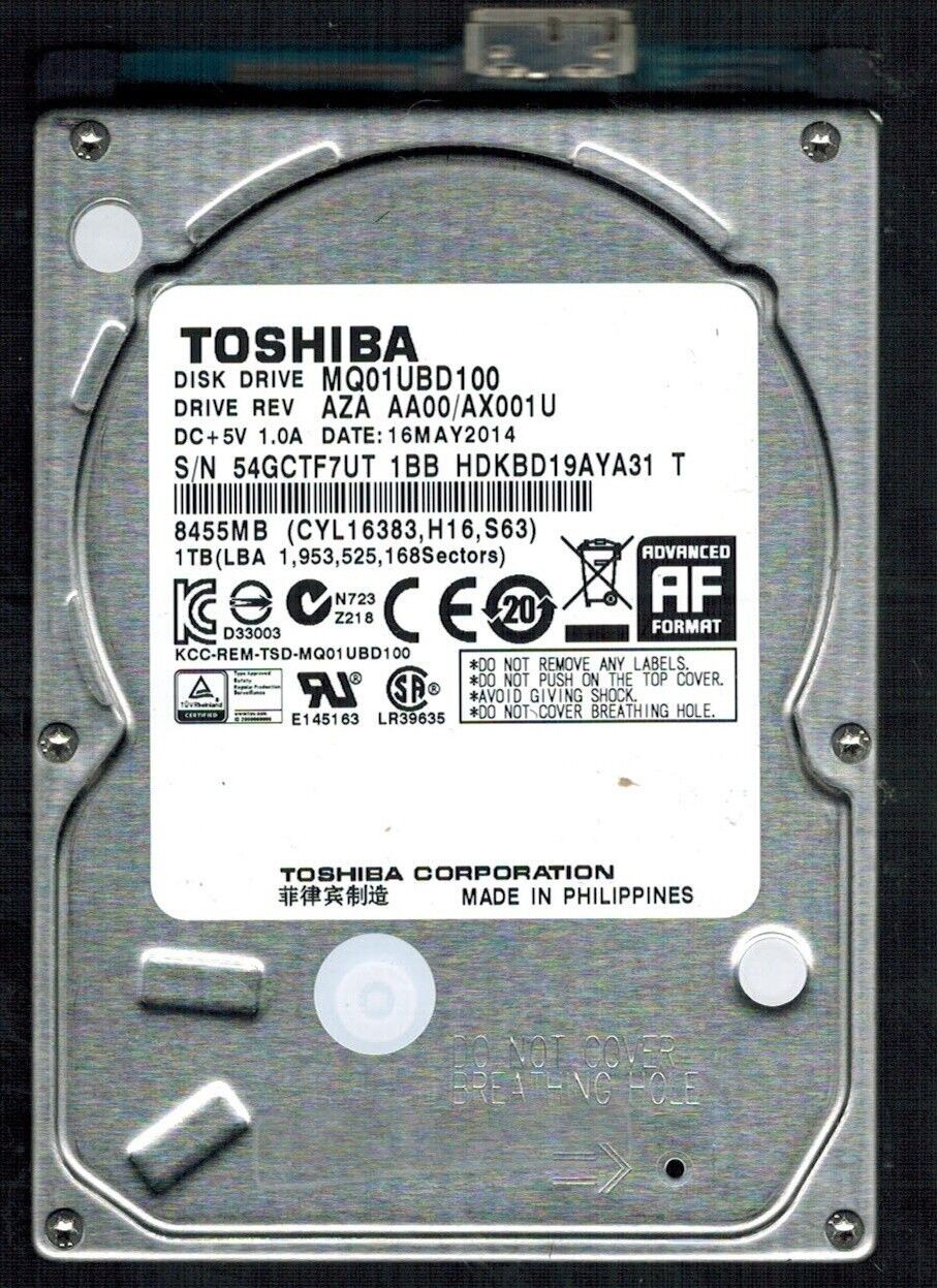 MQ01UBD100 HDKBD19AYA31 T Rev: AZA AA00/AX001U 1TB MAY 2014 PHILIPPINES TOSHIBA