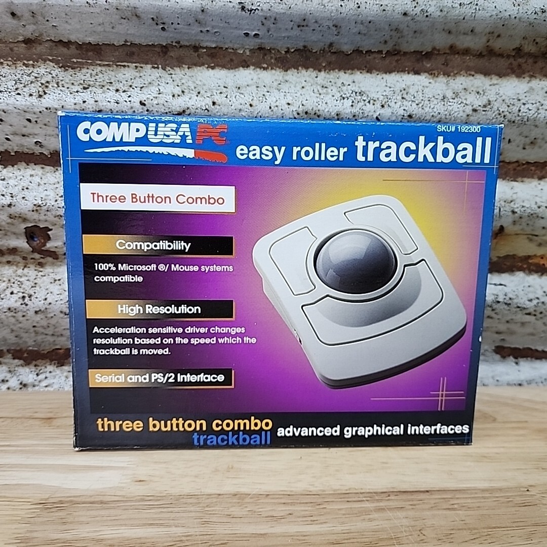 New Vintage CompUSA PC Easy Roller Trackball Mouse Ultra Smooth Tracking