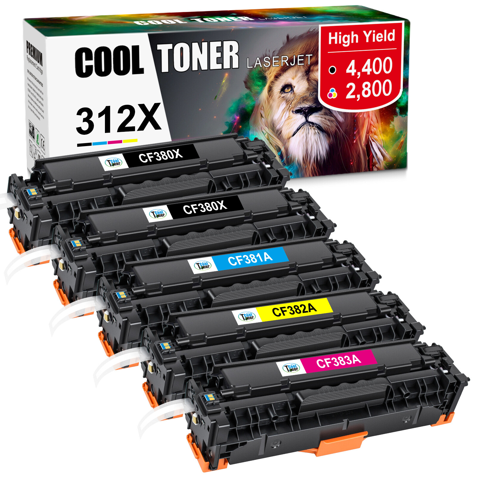 5x CF380A For HP 312A 312X Black Color Laserjet Pro MFP M476nw M476dn M476 Toner