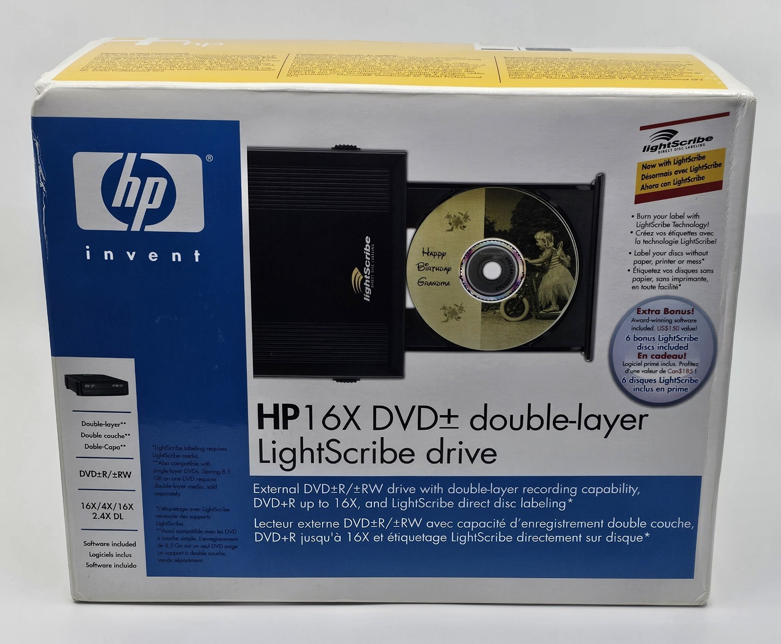 HP DVD640e DVD+R/+RW 16X DVD Writer Double Layer Lightscribe Brand New SEALED 