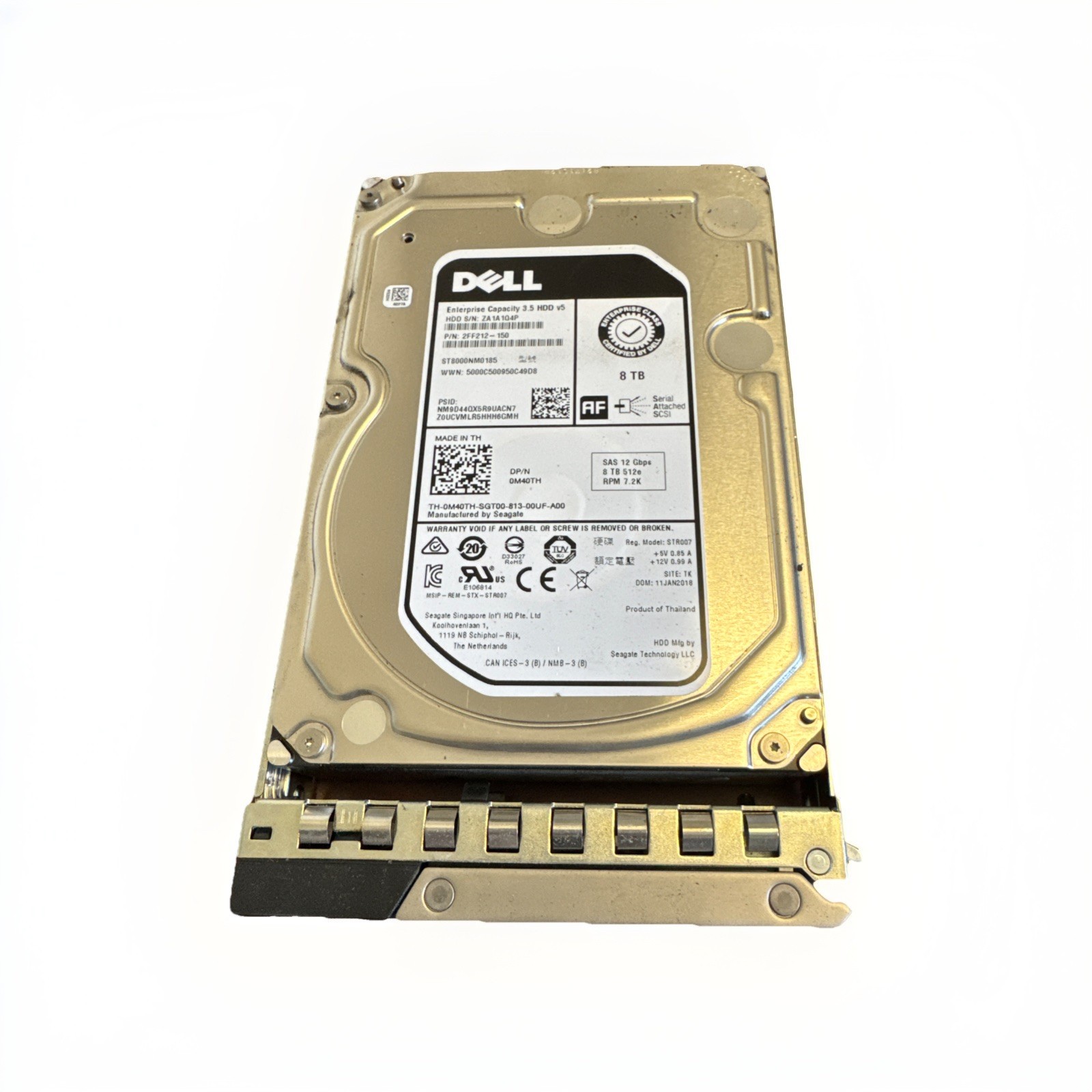 DELL 0M40TH M40TH ST8000NM0185 8TB 512e SAS 7200RPM 256MB 12Gb/s 3.5 Hard Drive 
