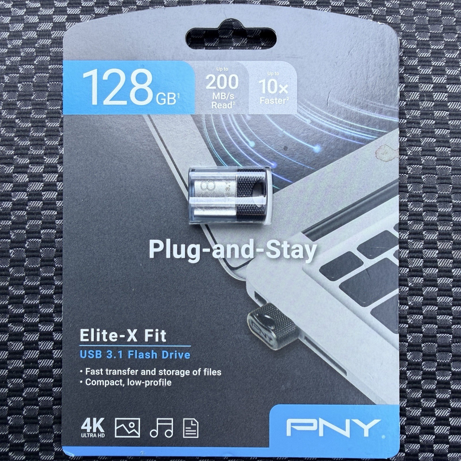 PNY 128GB Elite-X Fit USB 3.1 Flash Drive 200MB/s 4K Ultra HD Silver New Sealed