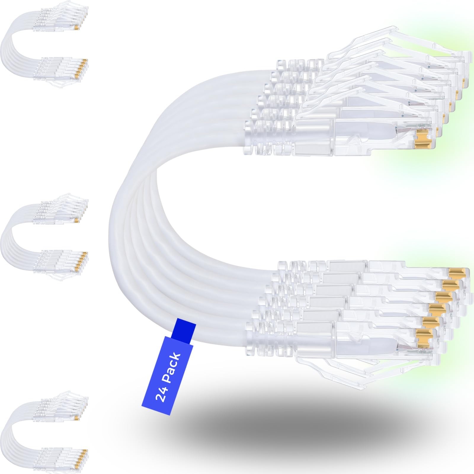 Pack Cat6a Ethernet Patch Cables 5ft Slim RJ45 Snagless 10Gbps White