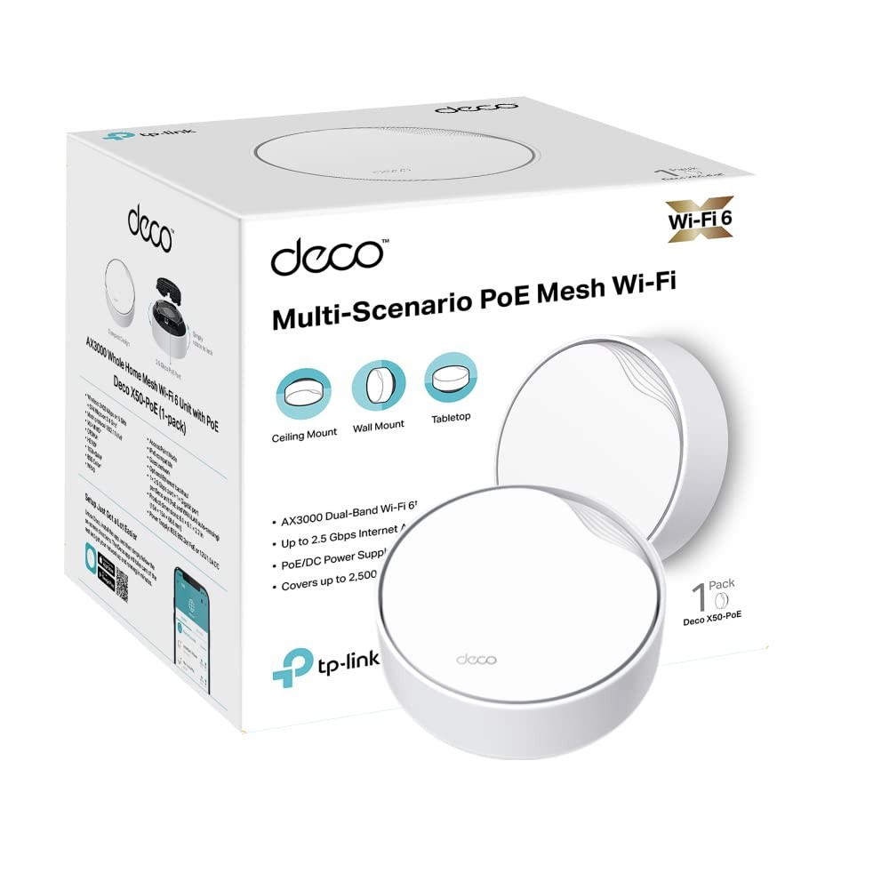 TP-Link Deco X50-PoE AX3000 Whole Home Mesh Wi-Fi 6 with PoE, Dual-Band, Gigabit