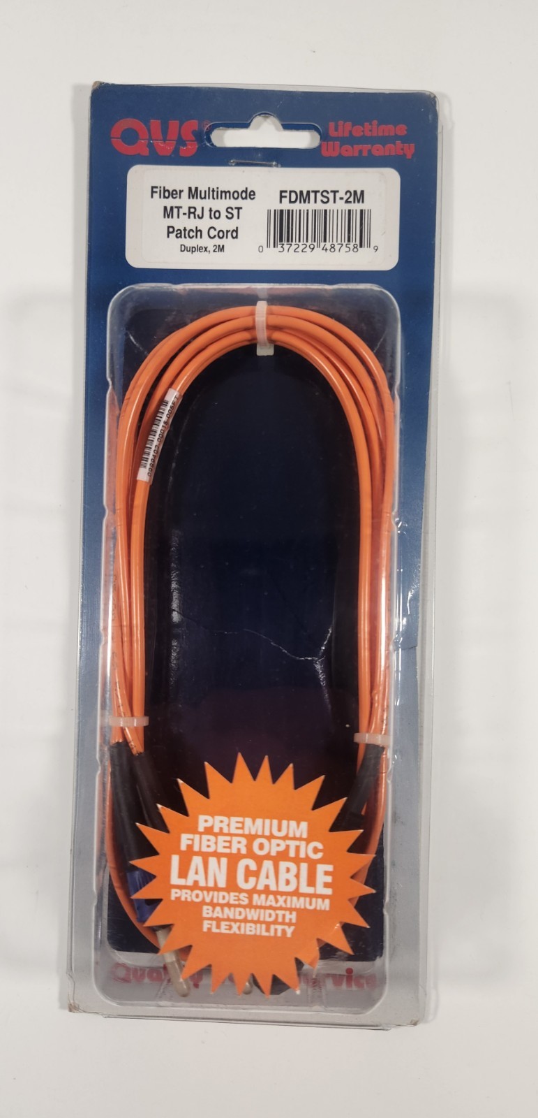 NEW QVS FIBER MULTIMODE MT-RJ TO ST PATCH CORD DUPLEX 2M FDMTST-2M