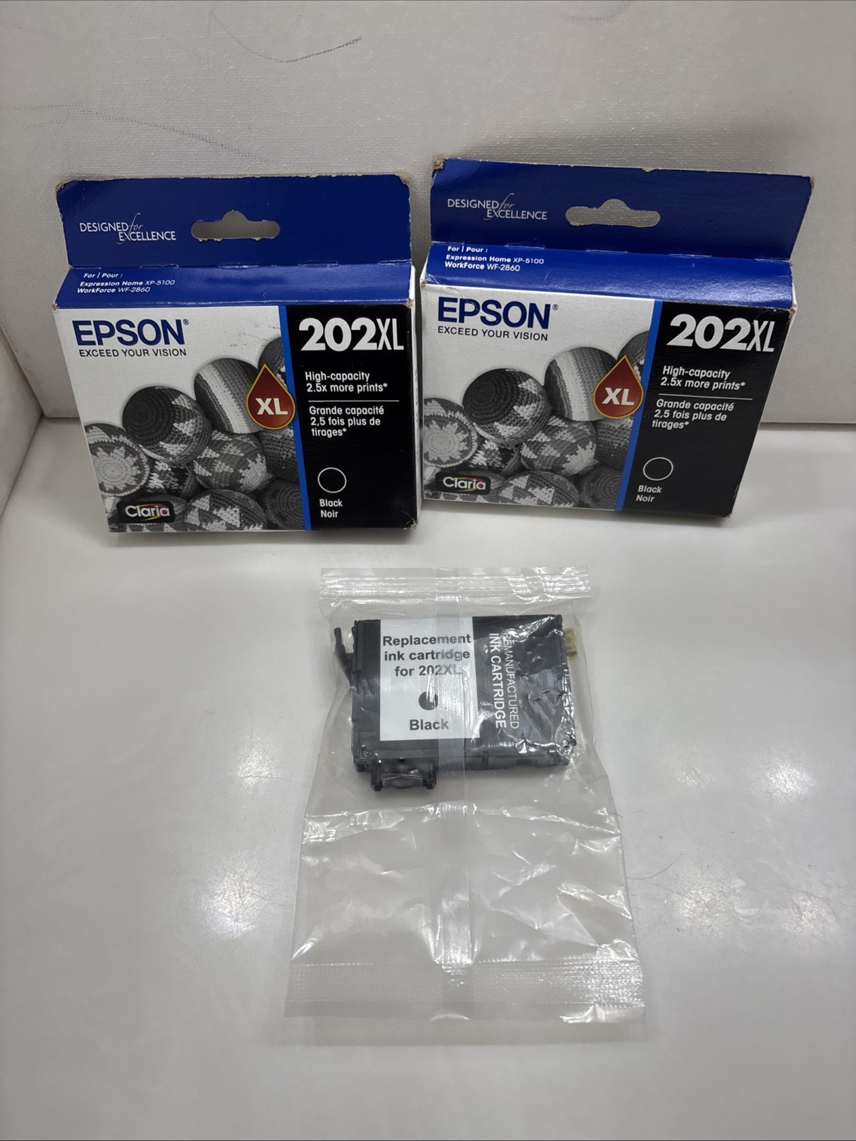 3 PK  2 NEW GENUINE & 1 GENERIC  - EPSON 202XL BLACK INK CARTRIDGES Exp 12,2026