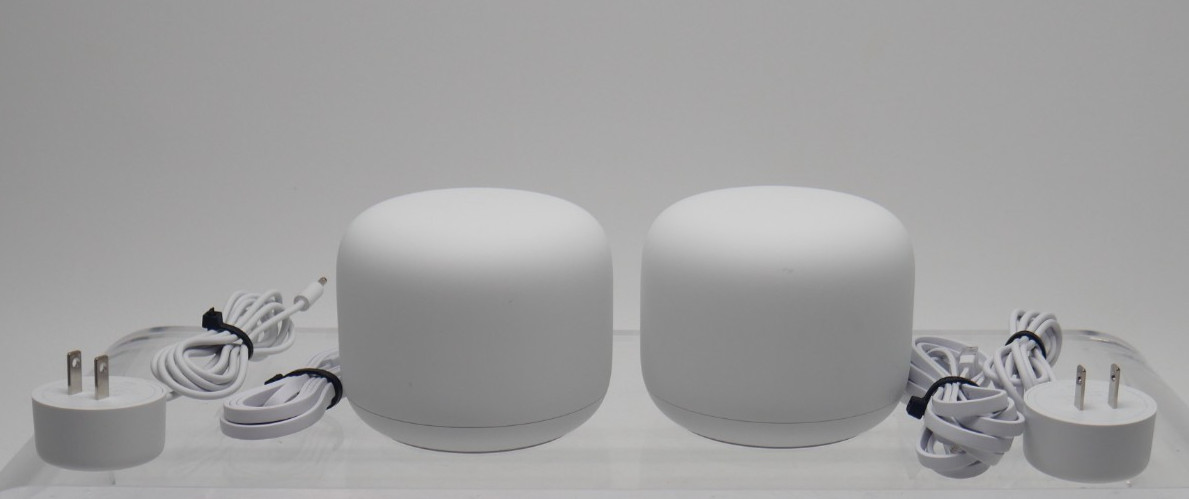 Two (2) Google Nest Wi-Fi Mesh Routers, Model AC2200 H2D w/ Lan Cables and PSU