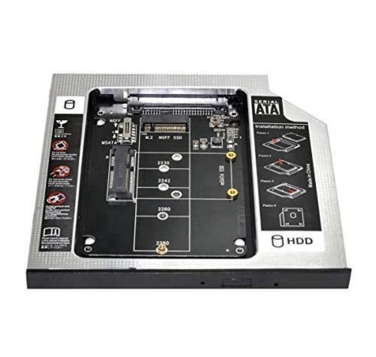 NFHK MSATA NGFF B/M-Key SSD to Slimline SATA 13Pin Caddy Case for 9.5mm Univers