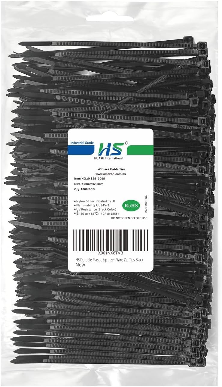 Durable Plastic Zip Ties 4 Inch (Bulk-1000 Pack) Small Tie Wraps Thin 18 Lbs Sel