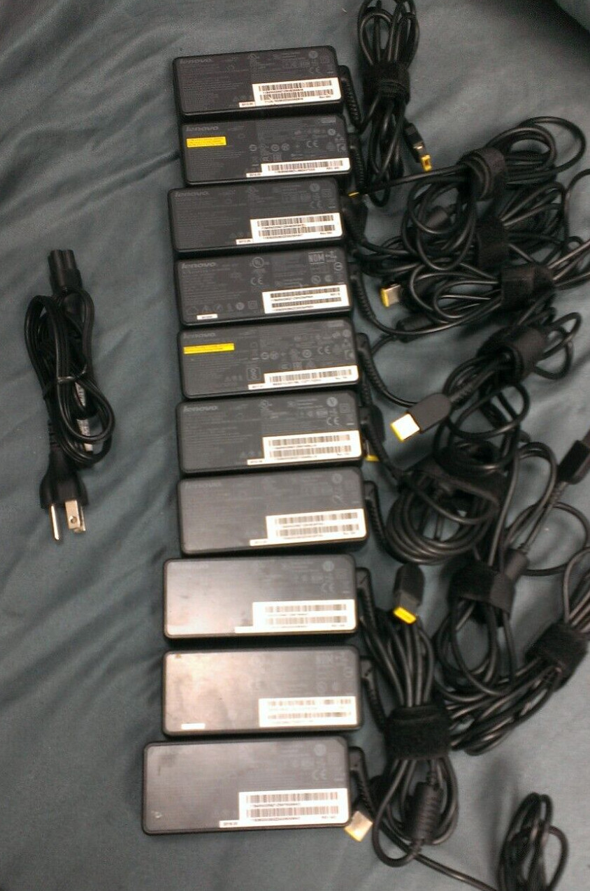 Lot of 10 Genuine Lenovo 65W 20V 3.25A AC Adapter w/ PWR Cables Square Slim Tip