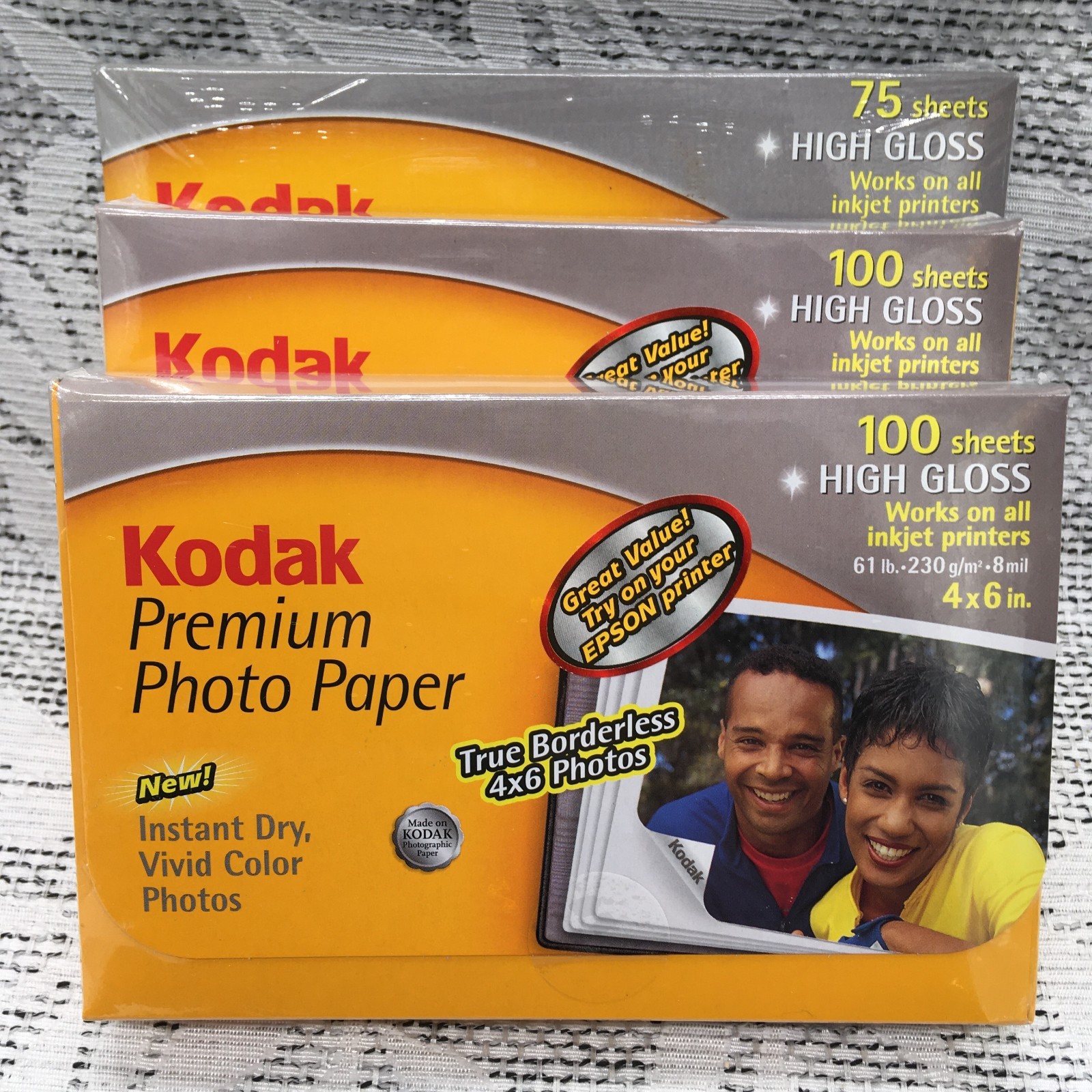 Kodak Premium Picture Paper 4x6. Lot of 3 Packs. 1 Pack 75 Sheets, 2 Packs 100
