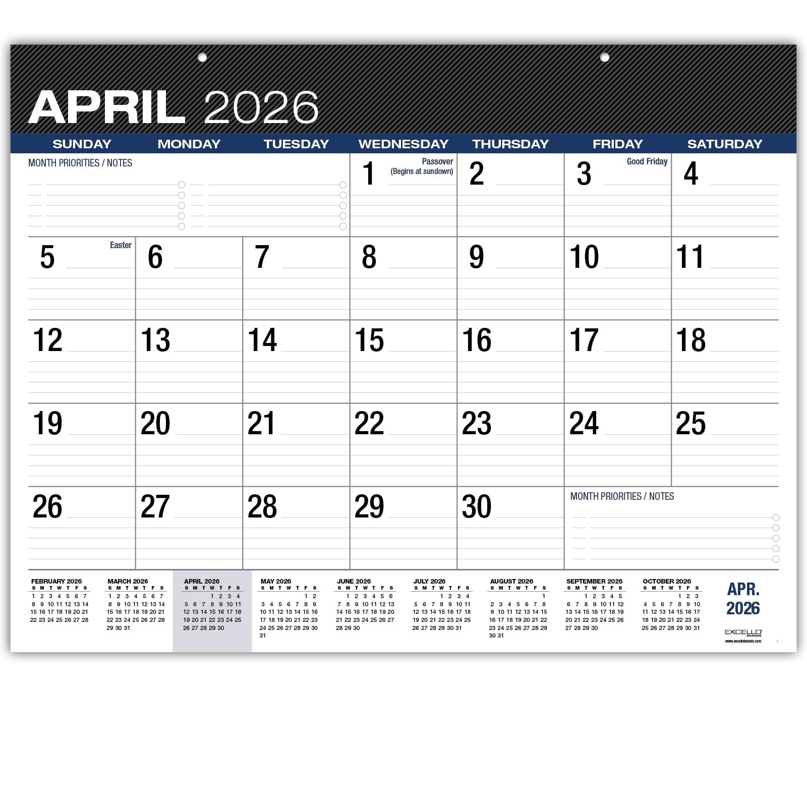 22x17 Large Print Desk Pad Calendar Apr 2026 to Dec 2027 21 Months Black