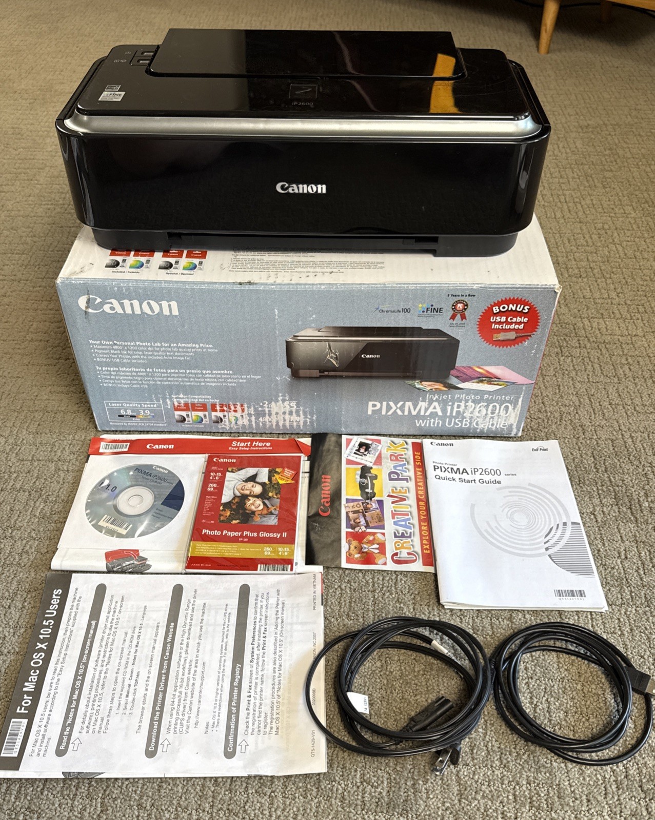 Canon PIXMA IP2600 Digital Photo Inkjet Printer - With Software & Box, Needs Ink