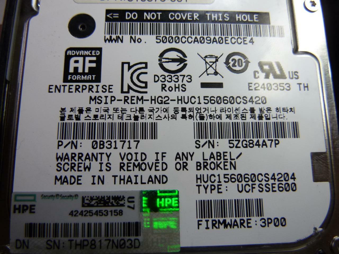 HP 600GB 15K 12G SAS 2.5" HDD Model: HKCF0600S5xeN015 for 3PAR P/N: 765058-003