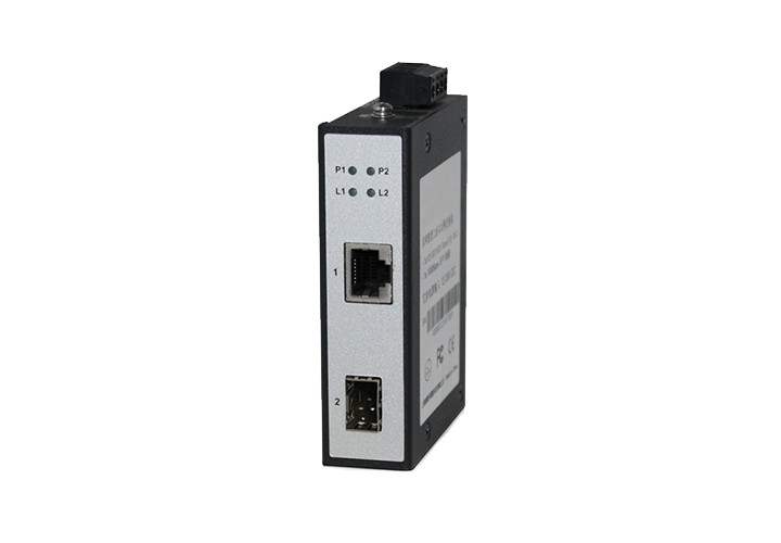 Industrial Gigabit Fiber Converter, 1 Fiber, 2 Gigabit Ethernet, Dual Power