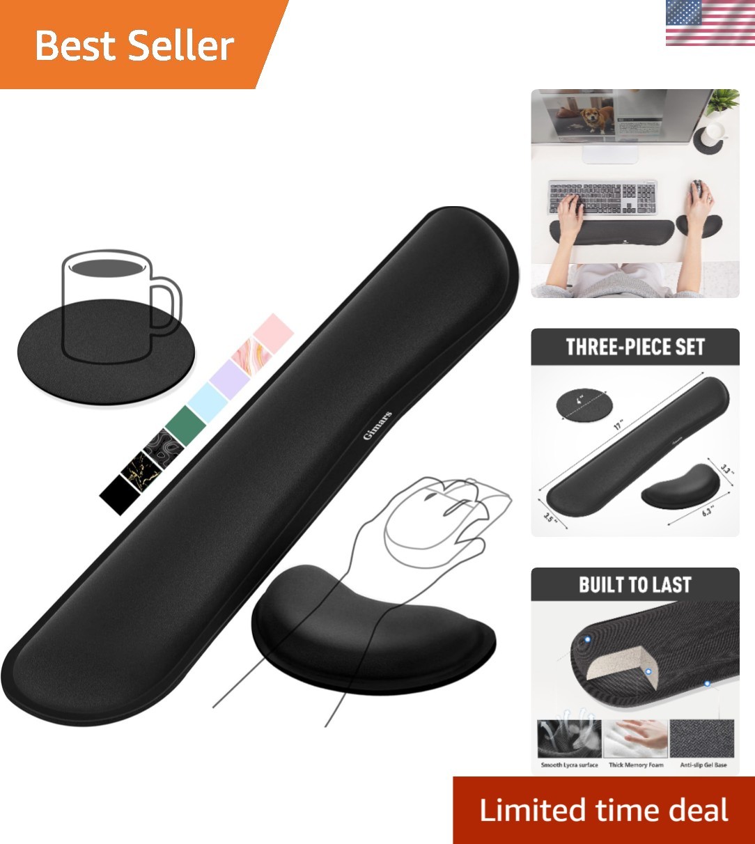 Upgrade Enlarge Silky and Superfine Fabric Gel Memory Foam Keyboard Wrist Res...