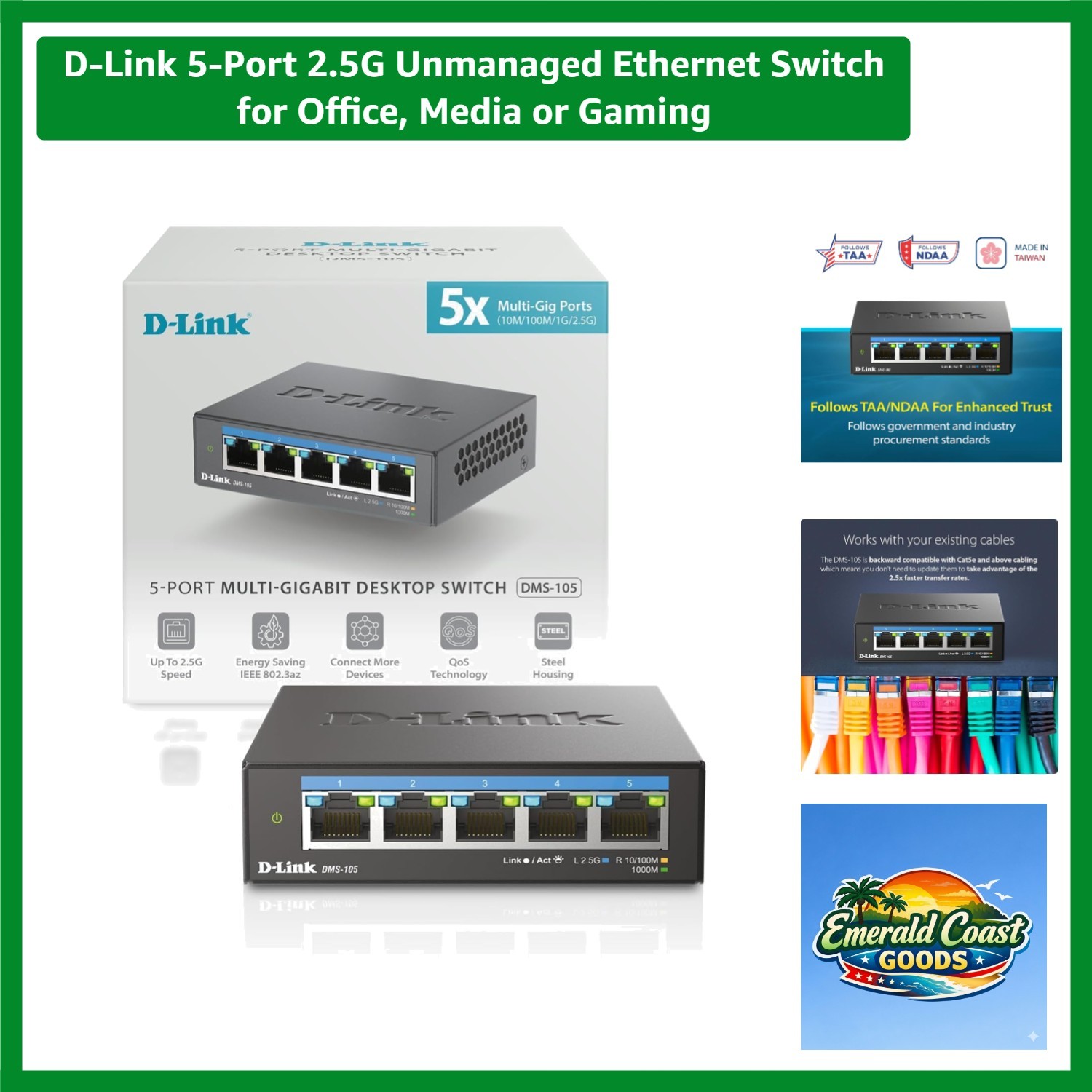 Multi-Gig 5-Port Unmanaged Ethernet Switch - Ideal for Wi-Fi 6 and 8K Streaming