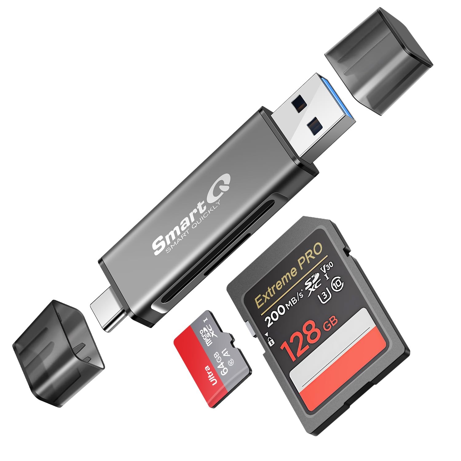 SmartQ C350 USB C sd card reader and 3.0 Super Speed Memory Grey Trio