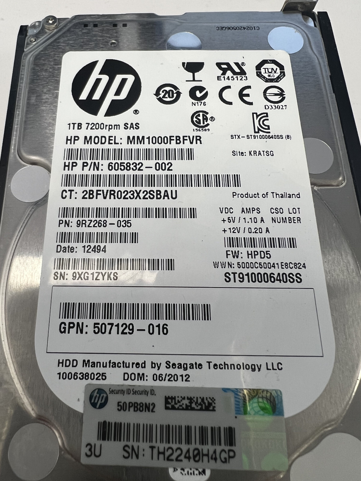 QTY 3 HP Original 652749-B21, 653954-001 1TB 6G SAS 7.2K 2.5in, 9RZ268-035