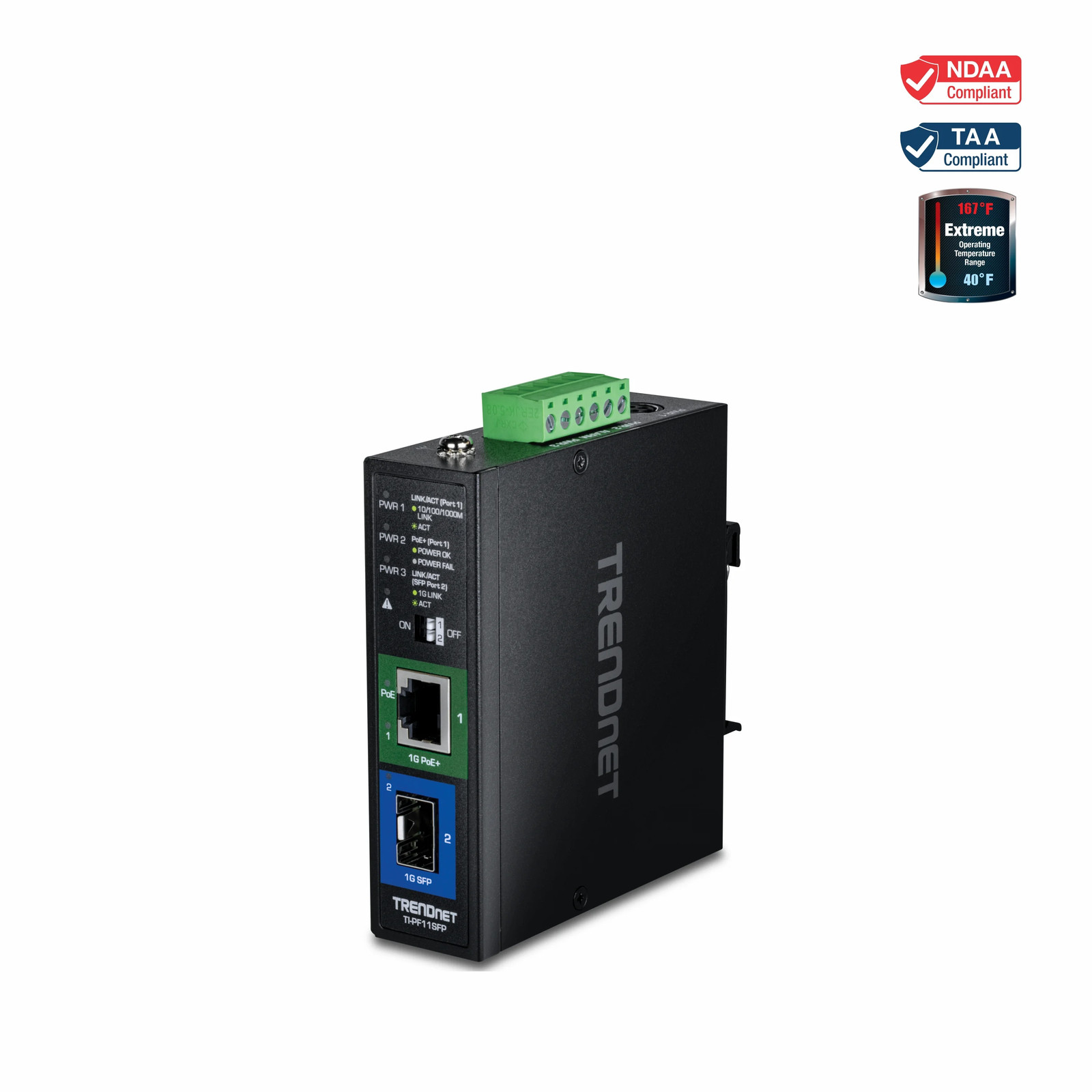 TRENDnet TI-PF11SFP Industrial SFP to Gigabit PoE+ Media Converter