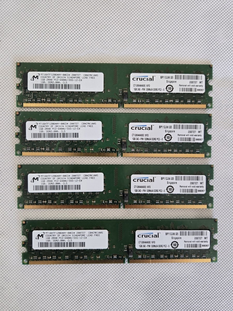4x 1GB DDR2 800 PC2-6400 Micron Crucial Desktop RAM Memory Kit 4GB Total