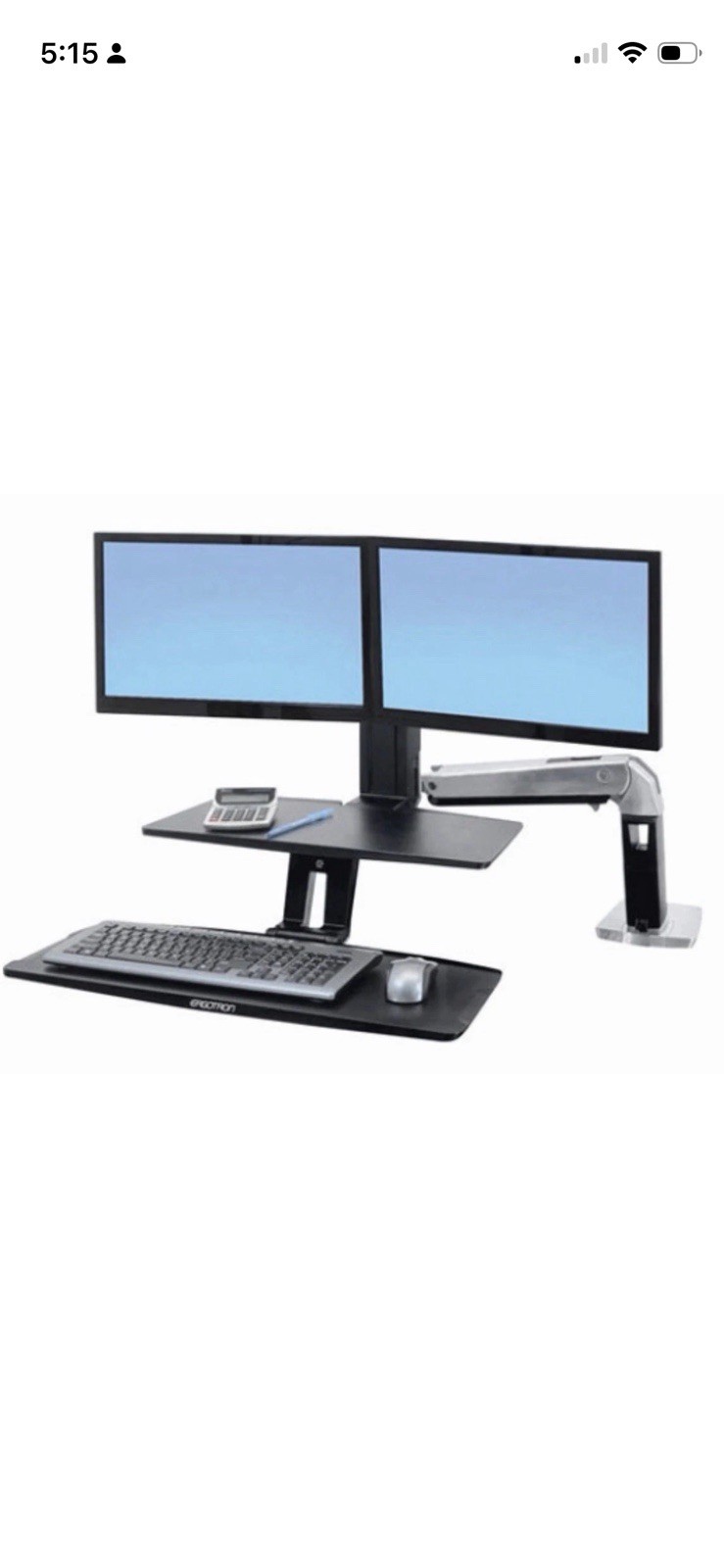 Ergotron WorkFit-A Dual Monitor Sit-Stand Workstation Suspended Keyboard (read)