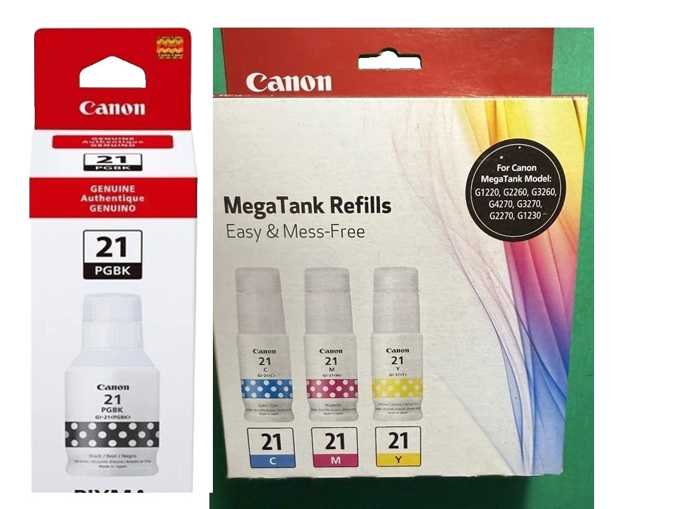 Genuine Canon GI-21 Ink Bottle Combo-B/C/M/Y Setup for MegaTank printer-OEM-4PK