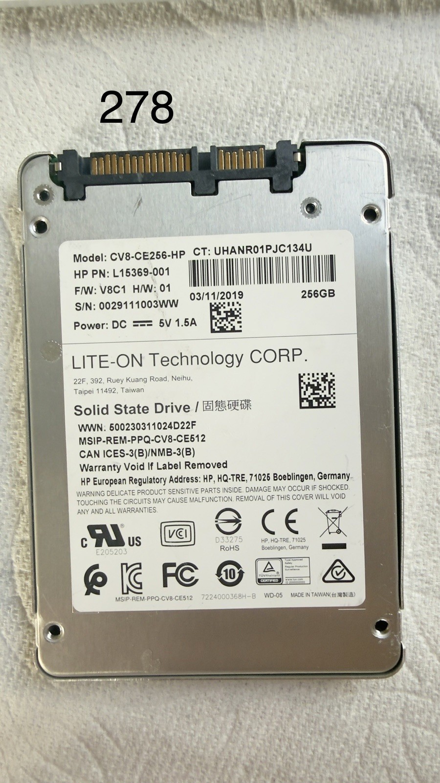 LITEON 256GB 2.5" SATA SSD CV8-CE256-HP health 100%