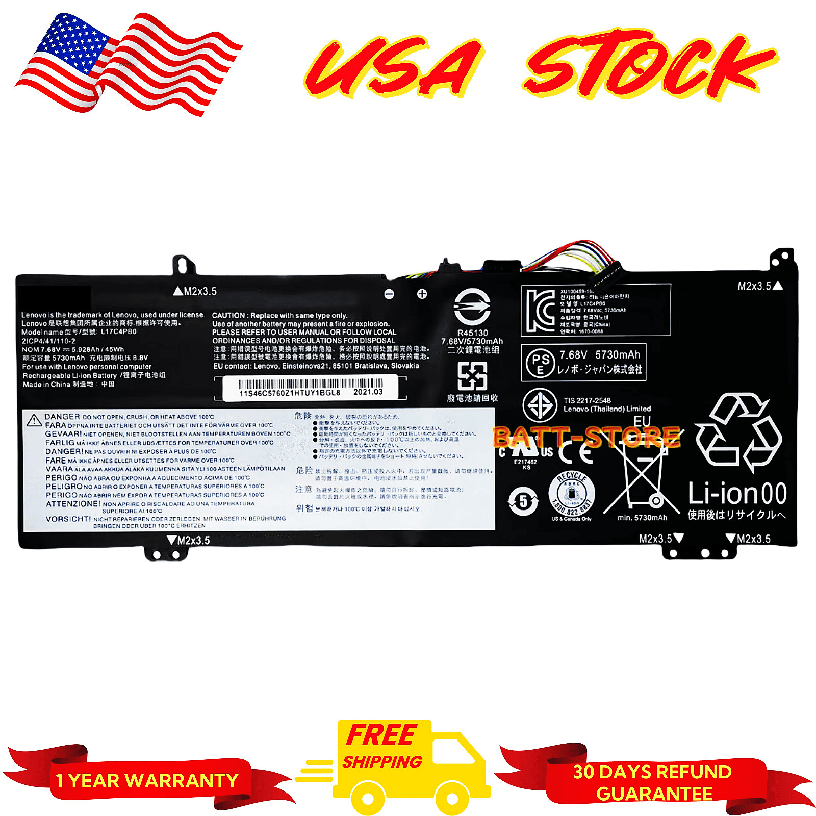 L17C4PB0 5B10Q16067 Genuine NEW Battery for lenovo Yoga 530-14 Flex 6-14IKB