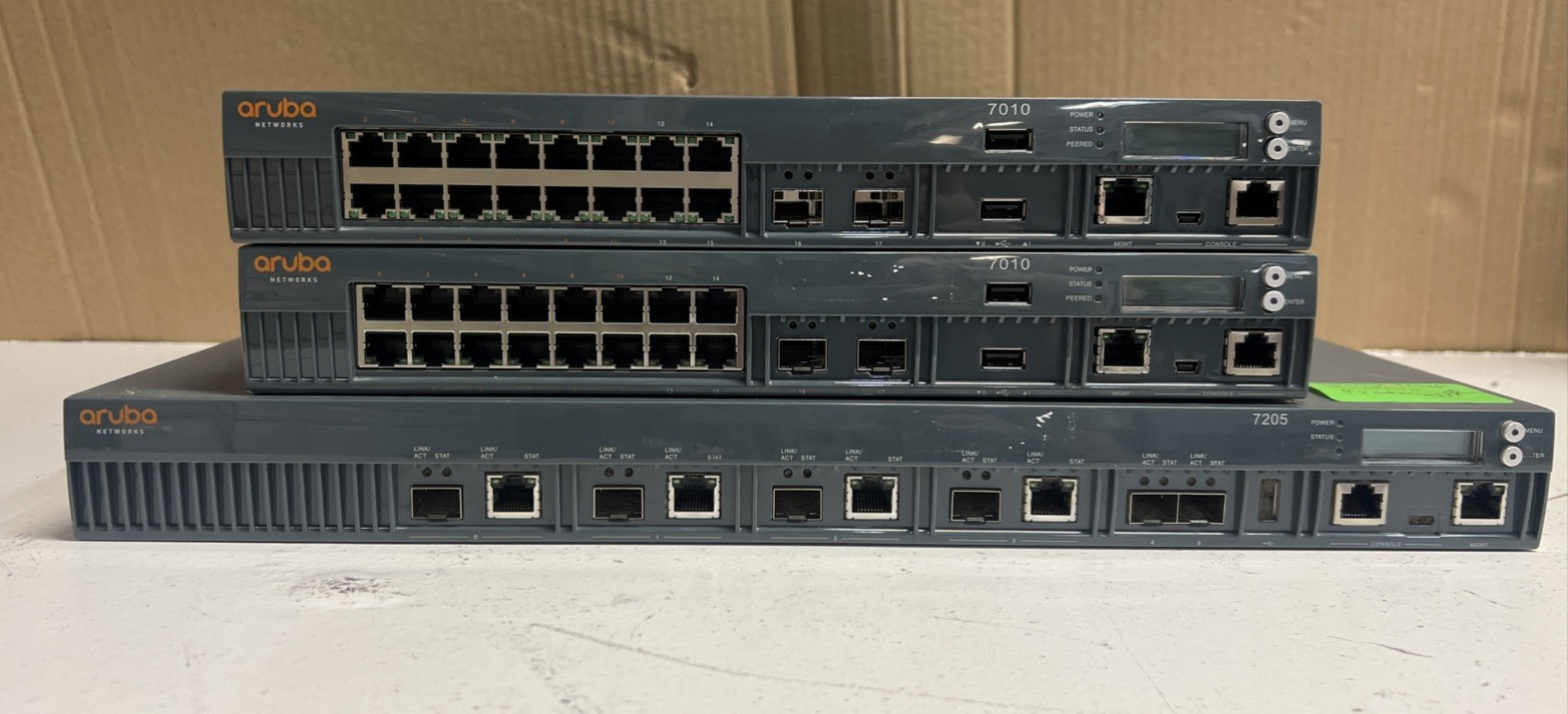 Lot of 3 Aruba Networks (1) 7205 & (2) 7010 Network Switch - Tested Working