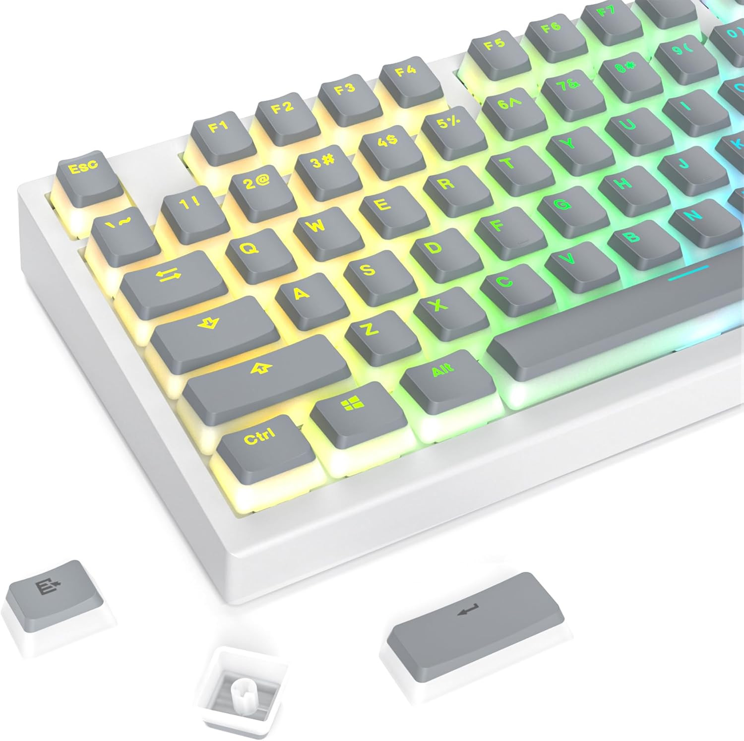 117-Key Grey Pudding Keycaps, OEM Profile PBT Anti-Wear Translucent Backlight fi