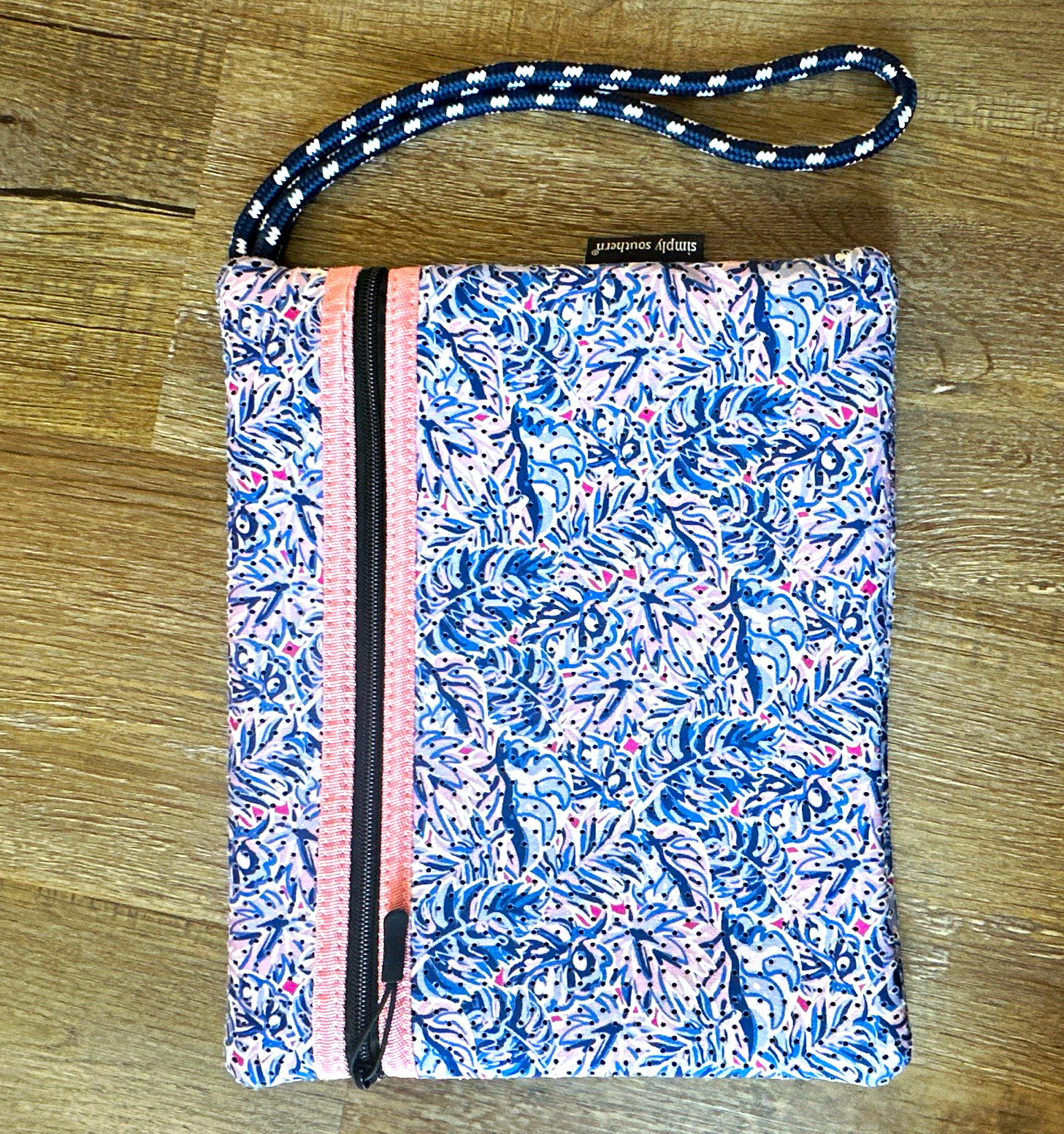 Simply Southern Floral Wristlet iPad case, Blue Pink White, Zip Closure