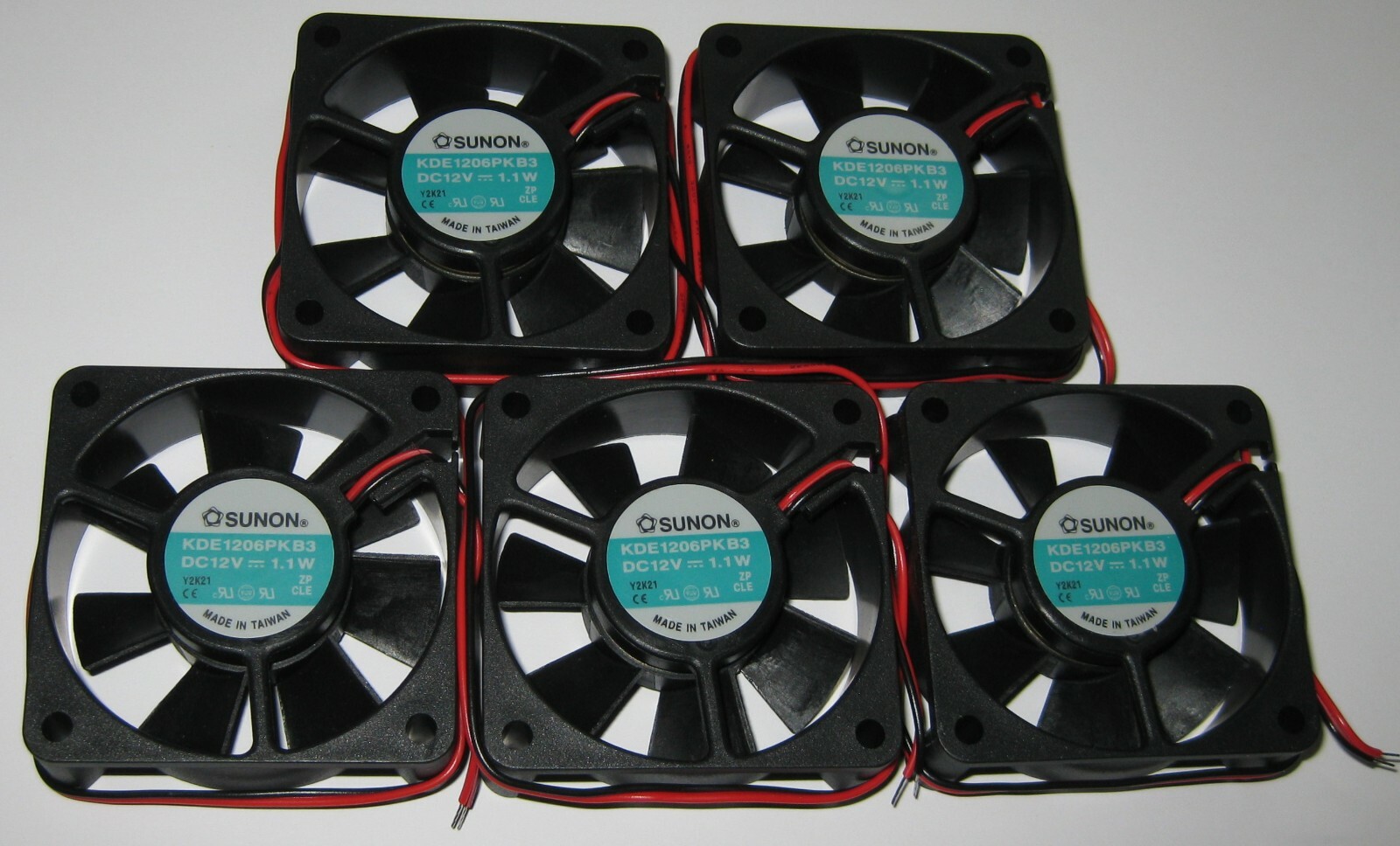5 X Sunon 60 mm Quiet Cooling KDE Fan - 12 V - 15 CFM - 26 dB - KDE1206PKB3