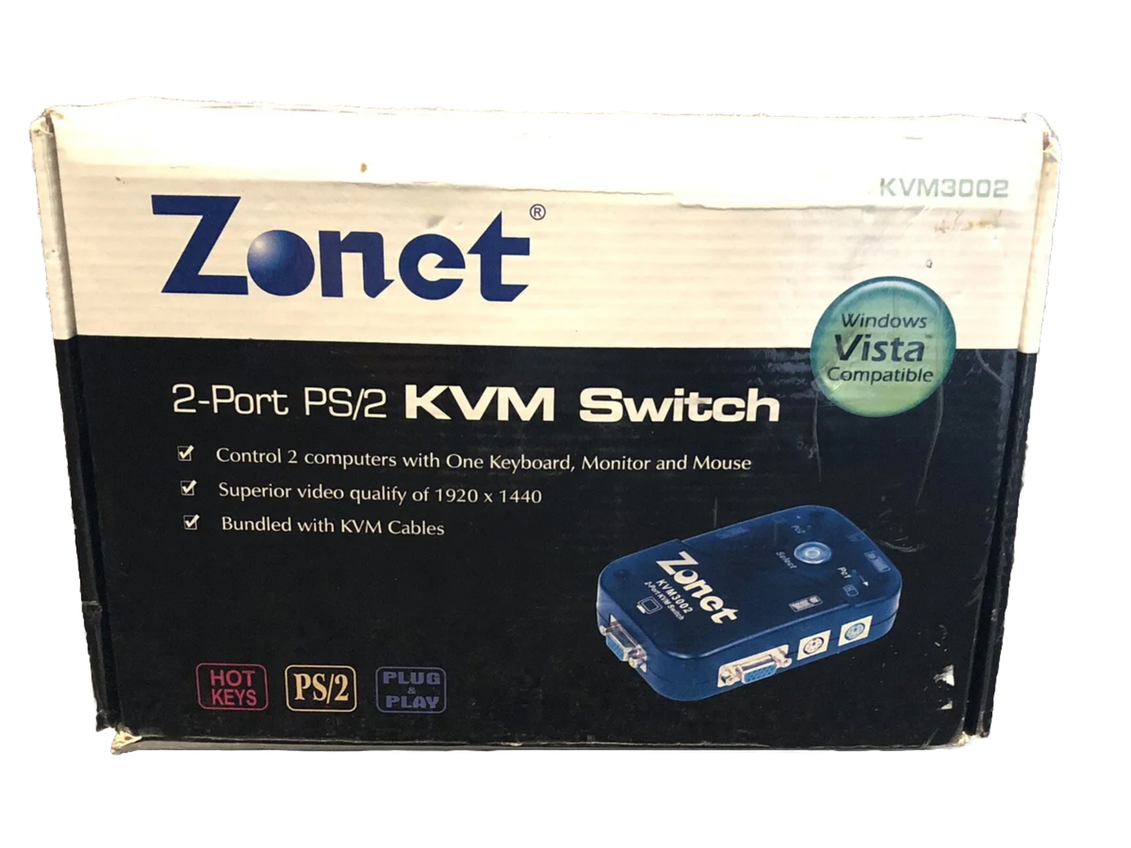 Zonet 2 Port KVM Auto Switch - Control 2 Computers from 1 Keybord Monitor Mouse