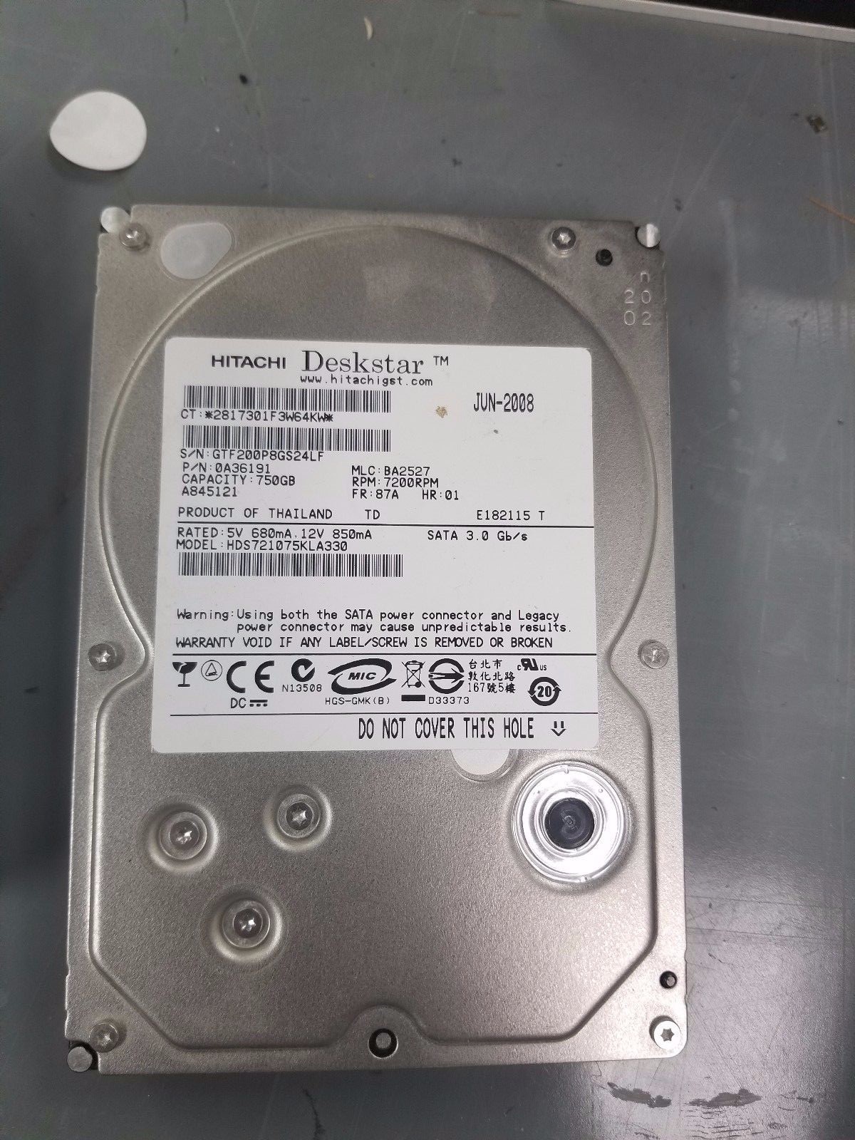 Hitachi HDS721075KLA330 750GB 7200RPM 3.5 32MB SATA Hard Drive 0A36191