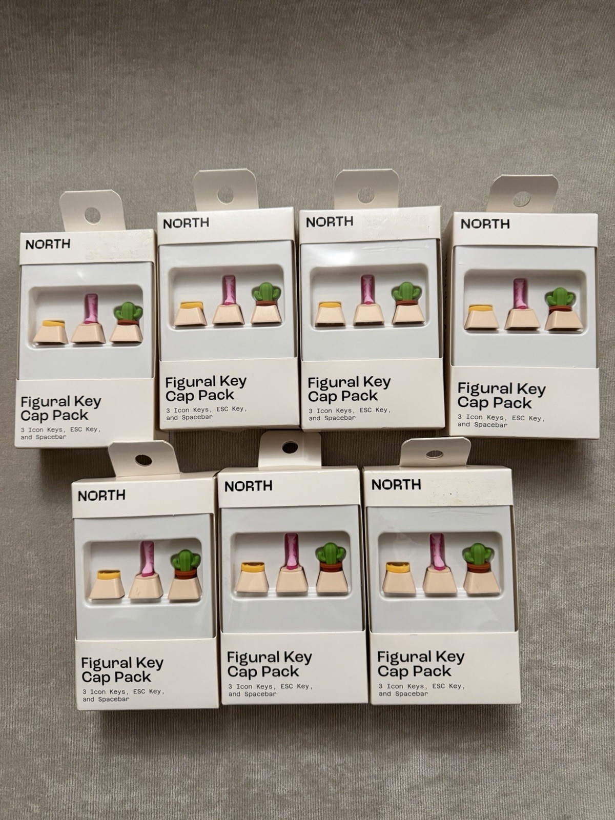 Lot of 7 NORTH Figural Key Cap Pack - Beige Keycaps with Cactus, Boot, Horseshoe