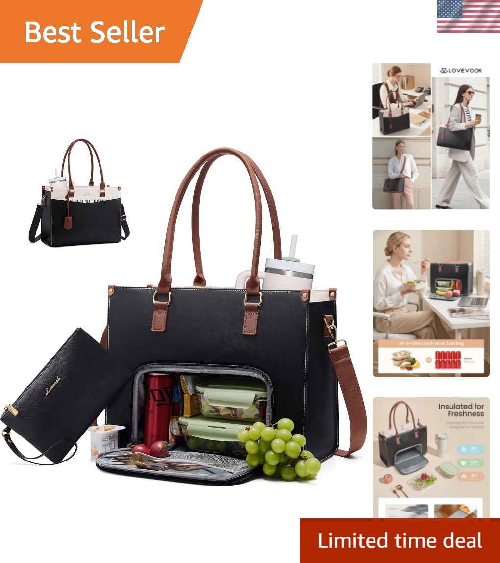 Elegant Waterproof Laptop Tote Bag for Women with Clutch & Lunch Compartment