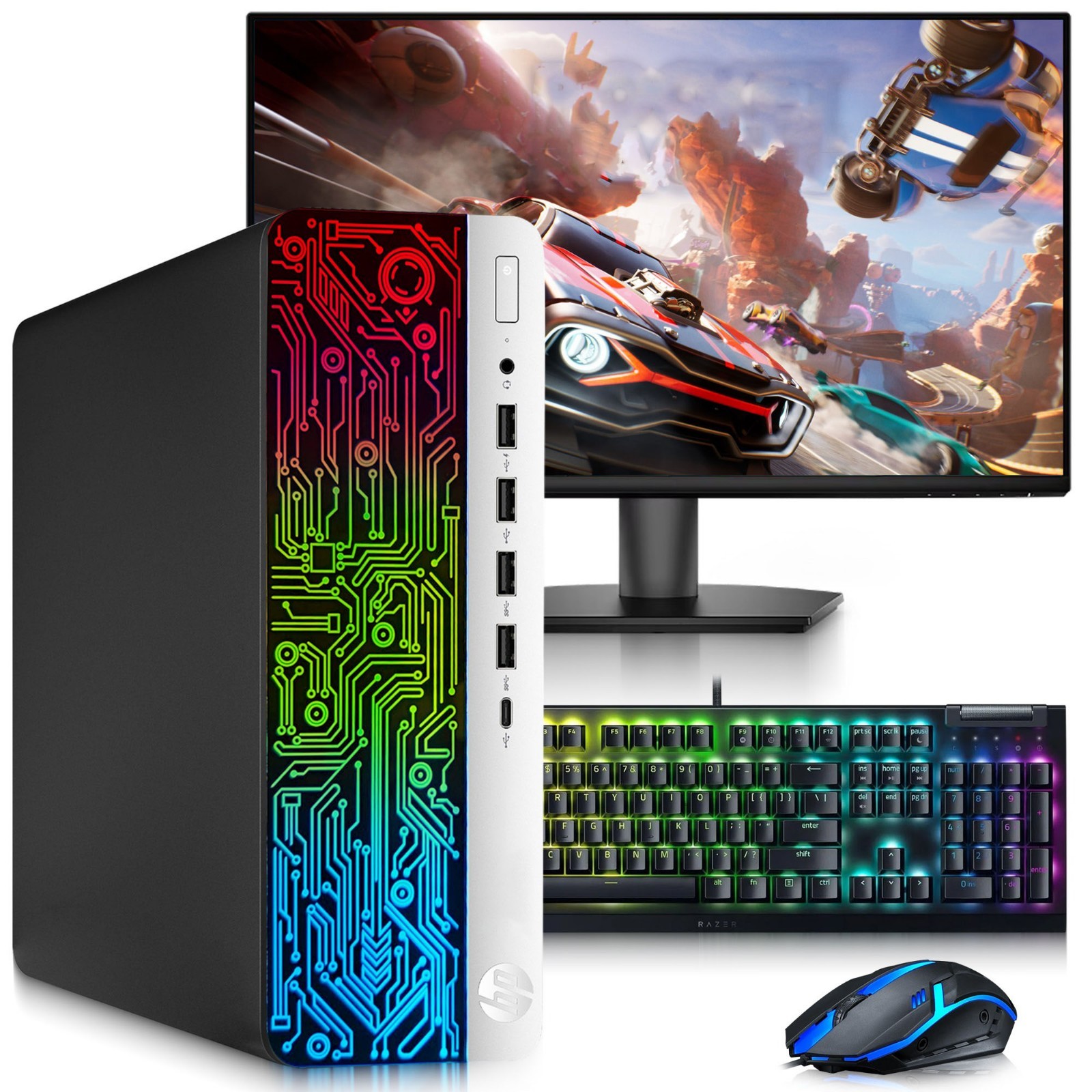 HP 600 G3 RGB Gaming PC i5-7th 32GB 1TB SSD 1TB HDD AMD RX550 24”LED RGBKB&M W11