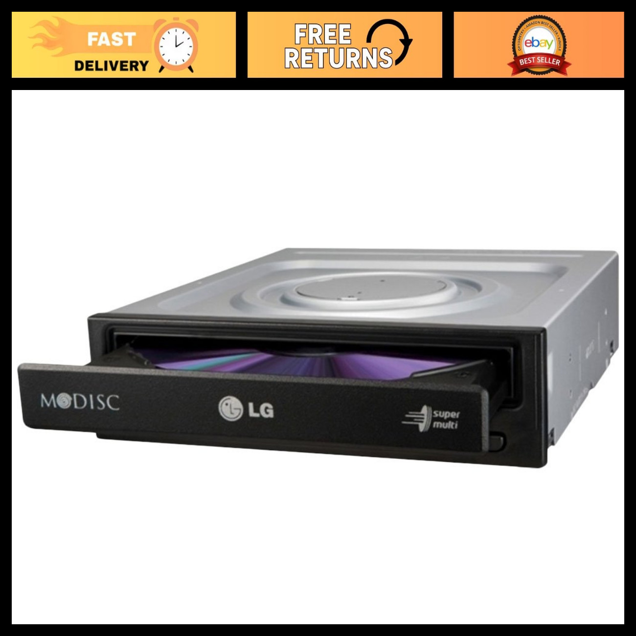 Internal DVD-RW Drive, 24x Speed, SATA, Black, Compatible with DVD-RAM & CD-ROM