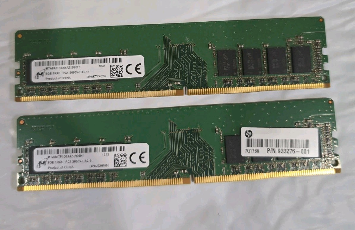 LOT OF 2 MICRON 8gb 1Rx8 PC4-2666V  RAM DDR4 DESKTOP MEMORY RAM 