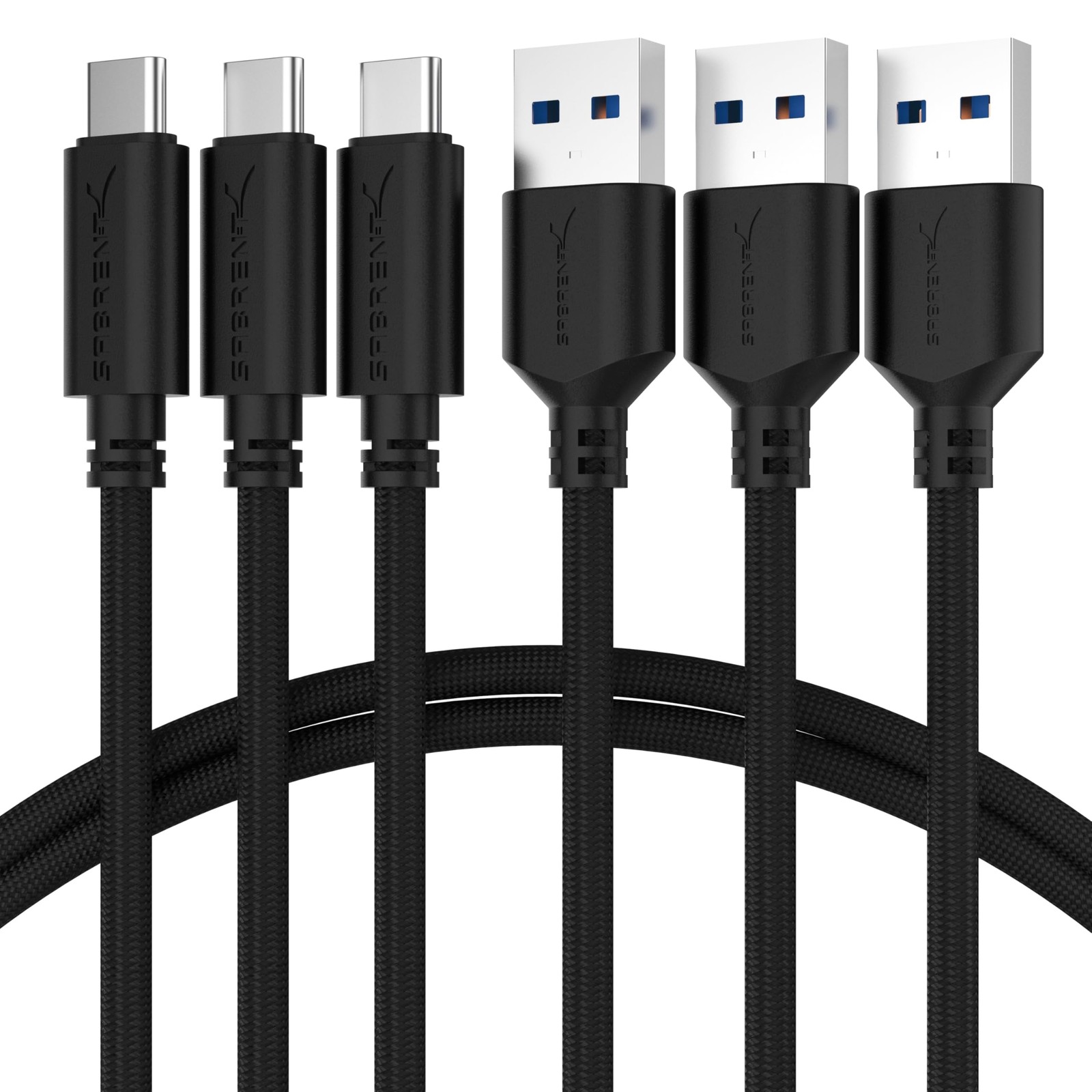 SABRENT [3-Pack 22AWG Premium 6ft USB-C to USB A 3.0 Sync and 6-FT, Black