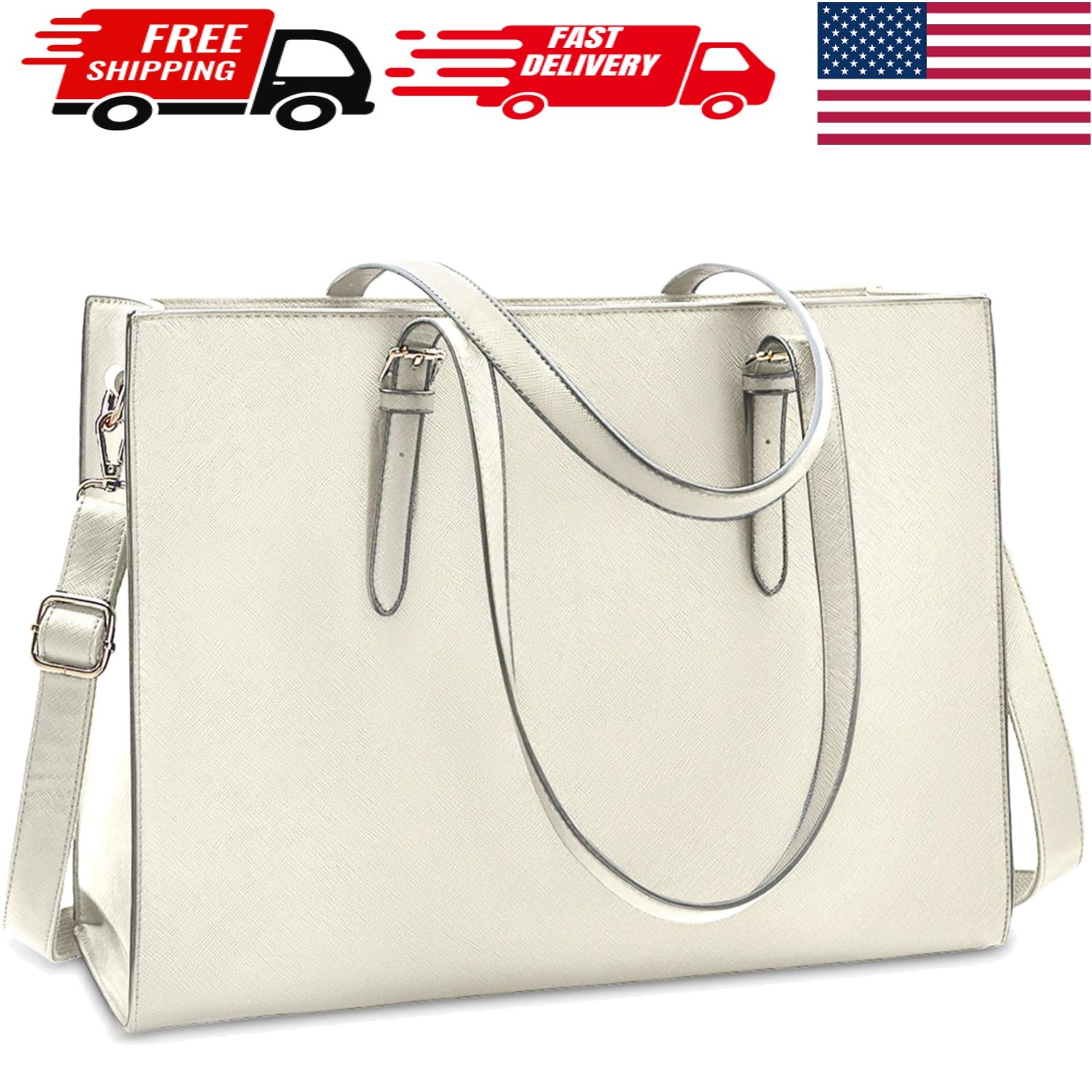 Elegant Beige Laptop Tote for Women - Lightweight & Spacious Business Briefcase