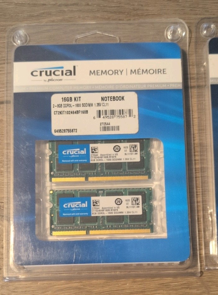 Crucial 16GB Kit 2x 8GB DDR3 DDR3L 1600 MHz PC3-12800 Sodimm Memory